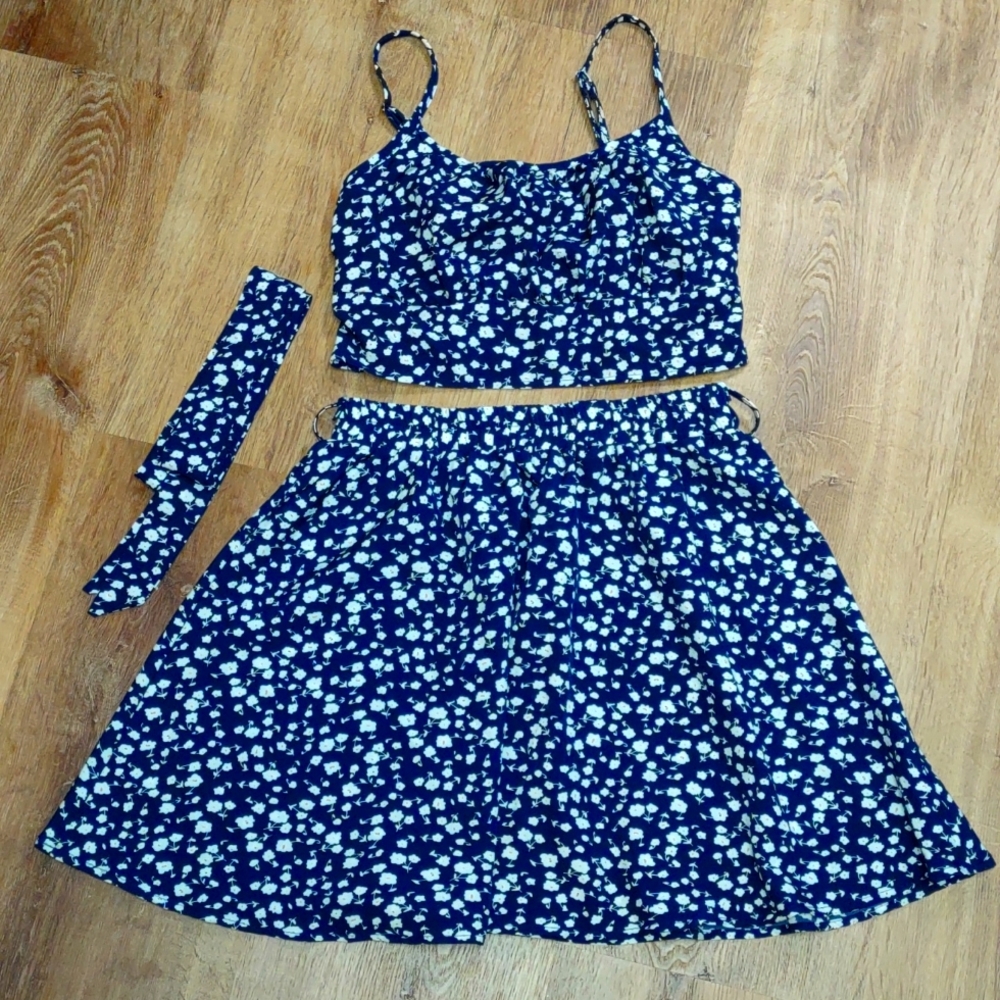 Shein three piece set top, skirt, belt